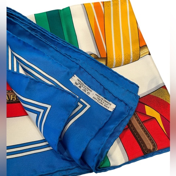 HERMES Silk Scarf Les Sangles 90cm design Jacques Eudel EUC 1980s - Picture 2 of 13